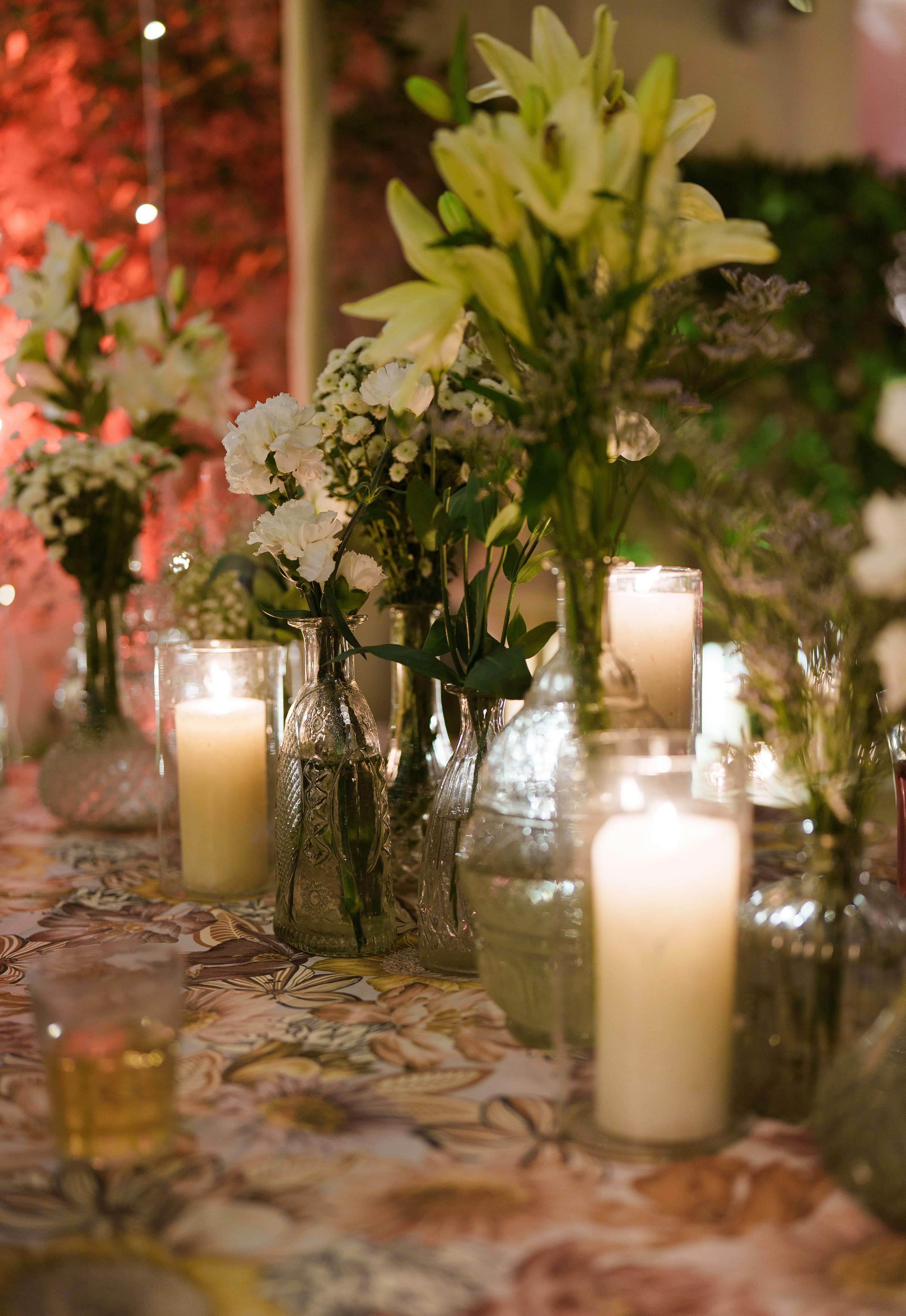 Cozy glowing candlelit centerpiece